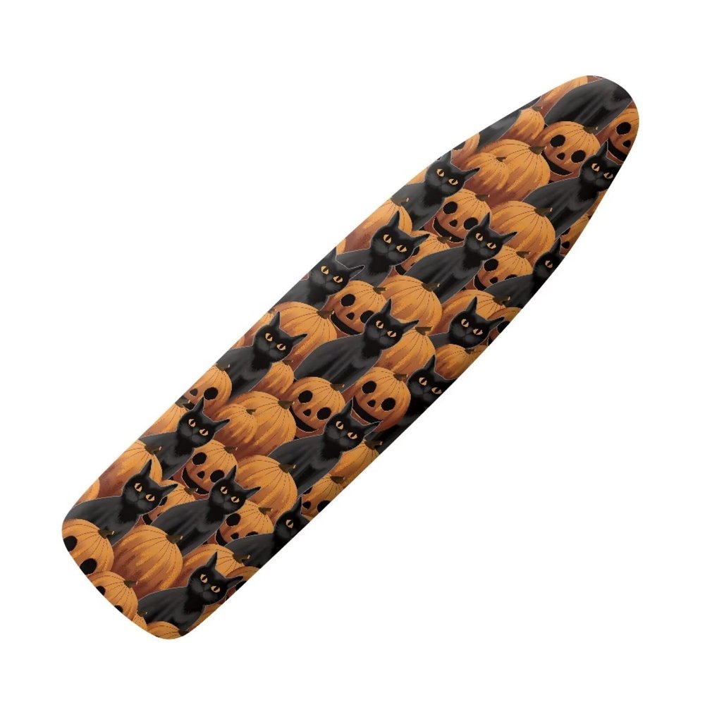 Yuuxorilu Halloween Cat with Pumpkin Ironing Board Cover and Pad Standard Ironing Board Cover with Elastic Edge and Hook and Loop Fasteners Scorch and Stain Resistant Cotton Ironing Covers