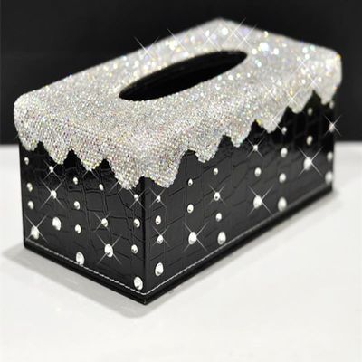 Rhinestone Car Tissue Box Diamond Crystal Auto Luxury Tissue Holder Block-Type Tissue Box Car Styling Diamante Bling Cover