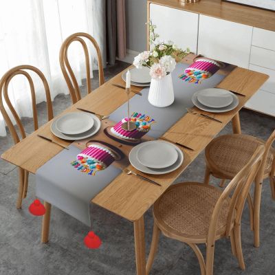Happy Birthday Cake Enchanting Linen Holiday Table Runner - Perfect for Elevating Your Dining Aesthetics