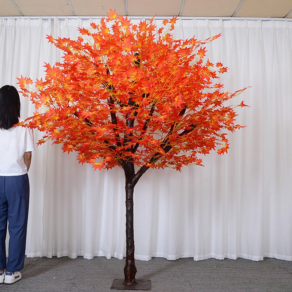 ESRADA Artificial Cherry Blossom Flowers Simulated Artificial Cherry Blossom Tree for Indoor Outdoor Party Restaurant Mall Artificial PlantOrange E1-1.2mx1m
