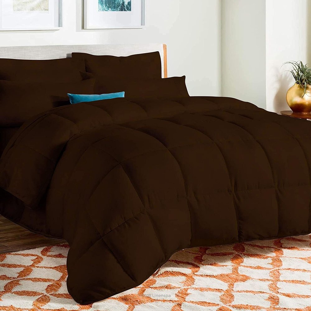 AHJ Beddings Luxurious 1000 Thread Count Full Size 8 Piece Bed in a Bag (500GSM Fiber Fill Comforter, 18" Deep Pocket Sheet Set and Bed Skirt) 100% Egyptian Cotton - Chocolate Solid