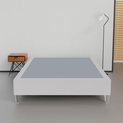Greaton, 15-Inch Premium Vinyl Material Wood Box Spring/Bed Frame, Durable, Stylish, Multi Colour Options and Comfortable Foundation with Acrylic Legs, Queen, White