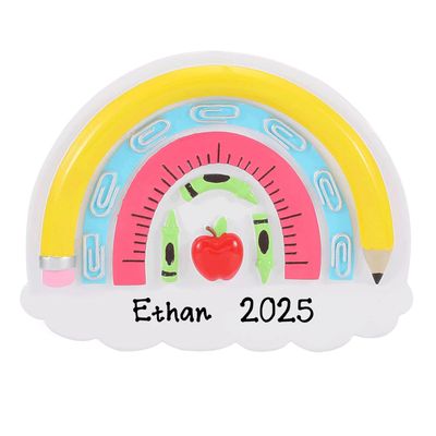 2025 Teacher School Supplies in A Rainbow Personalized Christmas Ornament - Worlds Best Teacher Ornament  Decorations for Teachers (School Supplies in A Rainbow)