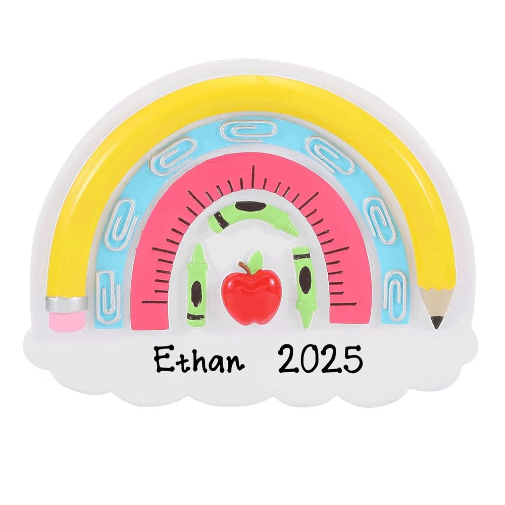 2025 Teacher School Supplies in A Rainbow Personalized Christmas Ornament - Worlds Best Teacher Ornament  Decorations for Teachers (School Supplies in A Rainbow)