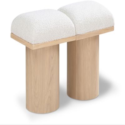 Meridian Furniture 465Cream-2A Pavilion Collection Art Deco Bench with Rich Cream Boucle Fabric and Natural Finished Oak Veneer, 36" W x 15.5" D x 17.5" H, Cream