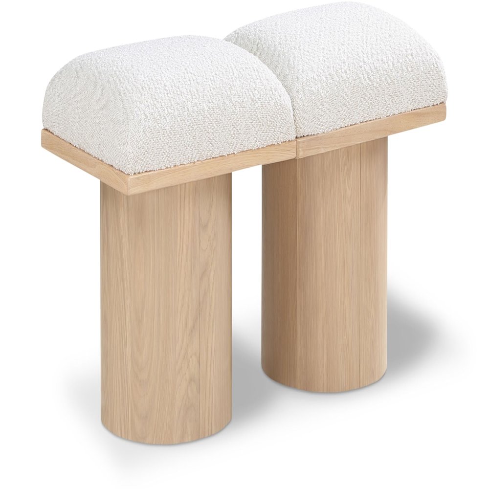 Meridian Furniture 465Cream-2A Pavilion Collection Art Deco Bench with Rich Cream Boucle Fabric and Natural Finished Oak Veneer, 36" W x 15.5" D x 17.5" H, Cream