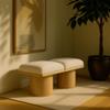 Meridian Furniture 465Cream-2A Pavilion Collection Art Deco Bench with Rich Cream Boucle Fabric and Natural Finished Oak Veneer, 36" W x 15.5" D x 17.5" H, Cream view 2