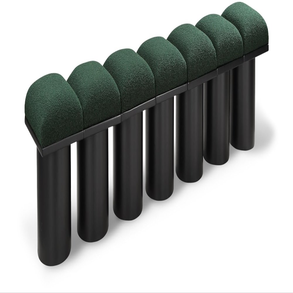 Meridian Furniture 466Green-7B Pavilion Collection Art Deco Bench with Rich Green Boucle Fabric and Black Finished Oak Veneer, 108.5" W x 18" D x 17.5" H, Green