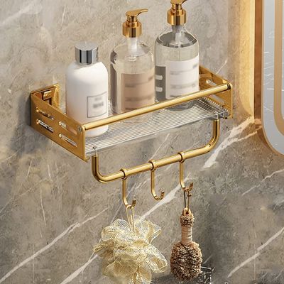 BAHELS Bathroom Shelf Organizer Wall Mounted, Storage Shelves with Towel Rack Rails Bar, Bathroom Wall Organizer (Color : Gold, Size : 1 Layer with Rod 30CM)