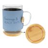 Pavilion Gift Company - "Sunrays & Beach Days 16 oz Glass Coffee Cup Mug With Unique Blue Wrap & Bamboo Coaster Cap 3 Piece Present Gift view 1