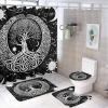 FBMLBRB Rustic Tree of Life 4 Pcs Waterproof Shower Curtain Set,Vintage Ancient Galaxy Constellation Sun Moon Symbol with Waterproof Toilet Cover Shower Mat Rugs view 1