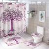 FBMLBRB Pink Art Tree of Life 4 Pcs Waterproof Shower Curtain Set,Vintage Rustic Minimalist Boho Tree of Life Flower Butterflies with Waterproof Toilet Cover Shower Mat Rugs view 1