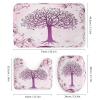 FBMLBRB Pink Art Tree of Life 4 Pcs Waterproof Shower Curtain Set,Vintage Rustic Minimalist Boho Tree of Life Flower Butterflies with Waterproof Toilet Cover Shower Mat Rugs view 3
