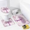FBMLBRB Pink Art Tree of Life 4 Pcs Waterproof Shower Curtain Set,Vintage Rustic Minimalist Boho Tree of Life Flower Butterflies with Waterproof Toilet Cover Shower Mat Rugs view 4