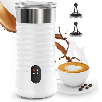 HERILIOS Electric Milk Frother, 4-in-1 Automatic, White, Stainless Steel, 240 ml, Modern Style, Auto Shut Off