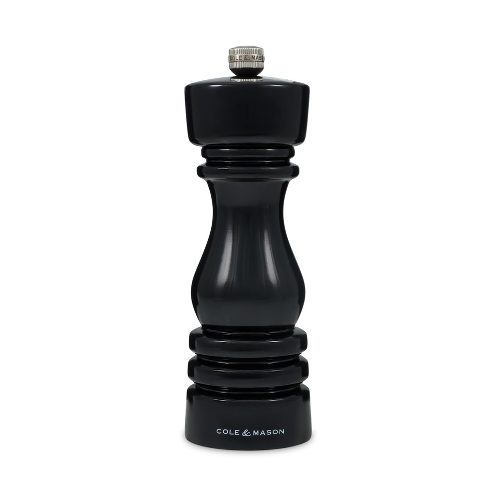 Cole & Mason London Refillable Spice Mill, 7'' Salt Mill, Black Gloss