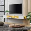 WAMPAT 70 Inch Floating TV Shelf with 16-Color LED Light, White Floating TV Stand Under TV Media Console for Living Room view 2