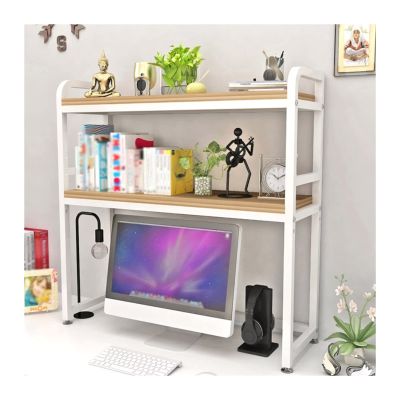 HEXEH Shelf Bookcase 2 Tier Desktop Bookshelf Multipurpose Wood and Metal Desktop Organizer, L45.2 XW 9.8xH 35.4 Inch Storage Shelf for Living Room, Office and Kitchen, White Bookcase Storage Shelves