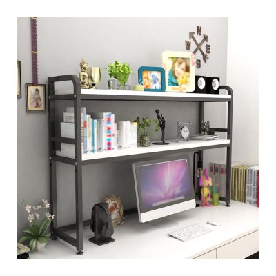Shelf Bookcase 2 Tier Bookshelf, White Wood and Metal Bookcase and Bookshelves, Desktop Bookshelf for Bedroom, Large Size Storage Shelf for Living Room, Office and Kitchen Bookcase Storage Shelves