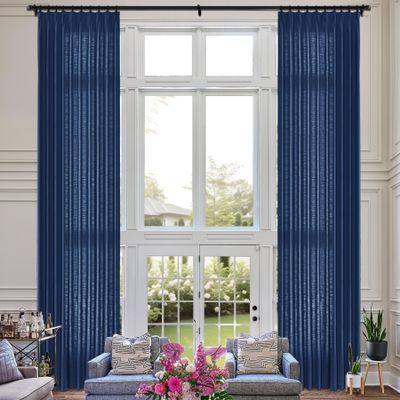 Fcosie Navy Blue Extra Long Natural Linen Curtains 120 Inches Long Pinch Pleated Curtains Room Darkening Curtains Tall Drapery High Ceiling Curtains for Living Room Bedroom, 50" W x 120" L, 2 Panels