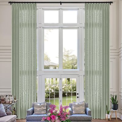 Fcosie Pale Blue Extra Long Natural Linen Curtains 120 Inches Long Pinch Pleated Curtains Room Darkening Curtains Tall Drapery High Ceiling Curtains for Living Room Bedroom, 50" W x 120" L, 2 Panels