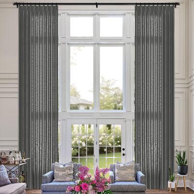 Fcosie Dark Grey Extra Long Natural Linen Curtains 120 Inches Long Pinch Pleated Curtains Room Darkening Curtains Tall Drapery High Ceiling Curtains for Living Room Bedroom, 50" W x 120" L, 2 Panels