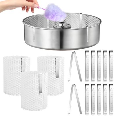 Milkary 3 Set Cotton Candy Mesh and 12pcs Clip Stabilizer Kit, Cotton Candy Machine Supplies Reusable Stainless Steel Clips Candy Making Accessories Compatible Candy Floss Maker