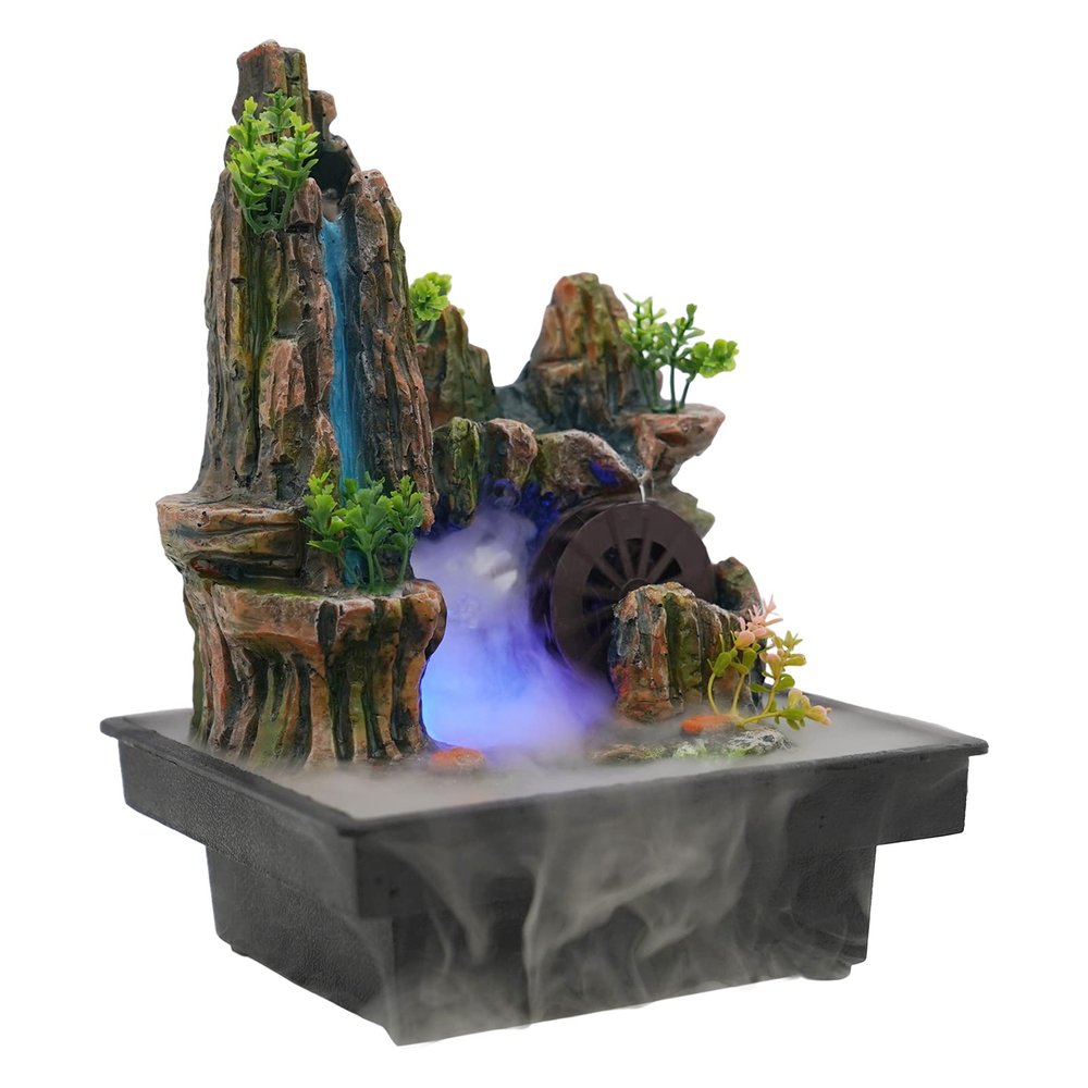 Headery Indoor Waterfall with LED Light and Mist Maker,Square Water Fountains Indoor, Relaxing Landscape Tabletop Fountain Zen Meditation Decoration for Home Office Restaurant