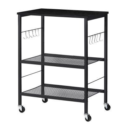 LIANTRAL Rolling Cart, 3-Tier Utility Microwave Bar Coffee Cart Kitchen Storage Shelf On Wheels, Black Large Side End Table Nightstand for Home Office