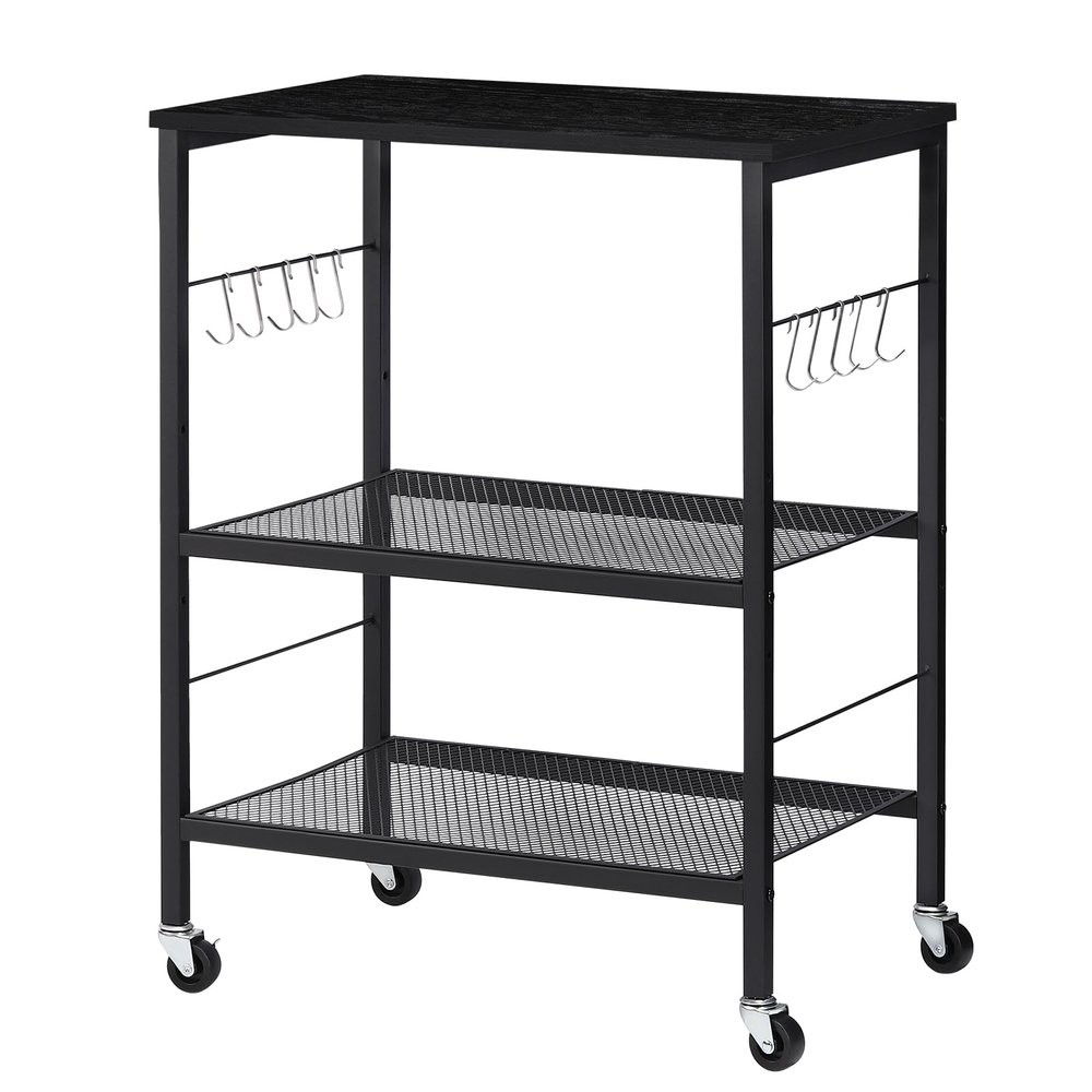 LIANTRAL Rolling Cart, 3-Tier Utility Microwave Bar Coffee Cart Kitchen Storage Shelf On Wheels, Black Large Side End Table Nightstand for Home Office