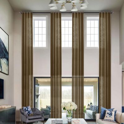 Frelement 120 Inches Extra Long Room Darkening Curtains for High Ceiling Loft Grommet Drapery Polyester Linen Unlined Curtain Panel for Tall Windows, 52" W x 120" L, 1 Panel, Cocoa Creme