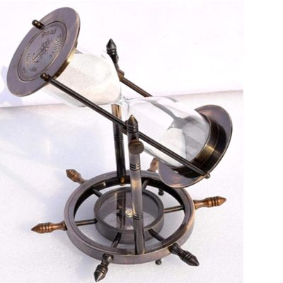 8 Inches Antique Brass Ship Wheel 5 Minutes Brass Sand Timer & Hourglass for Office & Home Decor with Intricate Detailing