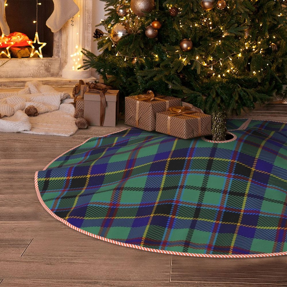 DKJlitter Christmas Tree Skirt, Scottish Clan Stevenson Tartan Plaid Xmas Tree Skirts Mat Farmhouse Rustic Xmas Holiday Indoor Party Outdoor Decoration 48 inches