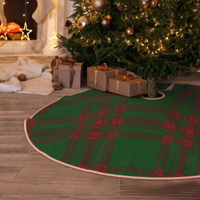 DKJlitter Christmas Tree Skirt, Scottish Clan Menzies Red Green Tartan Xmas Tree Skirts Mat Farmhouse Rustic Xmas Holiday Indoor Party Outdoor Decoration 36 inches