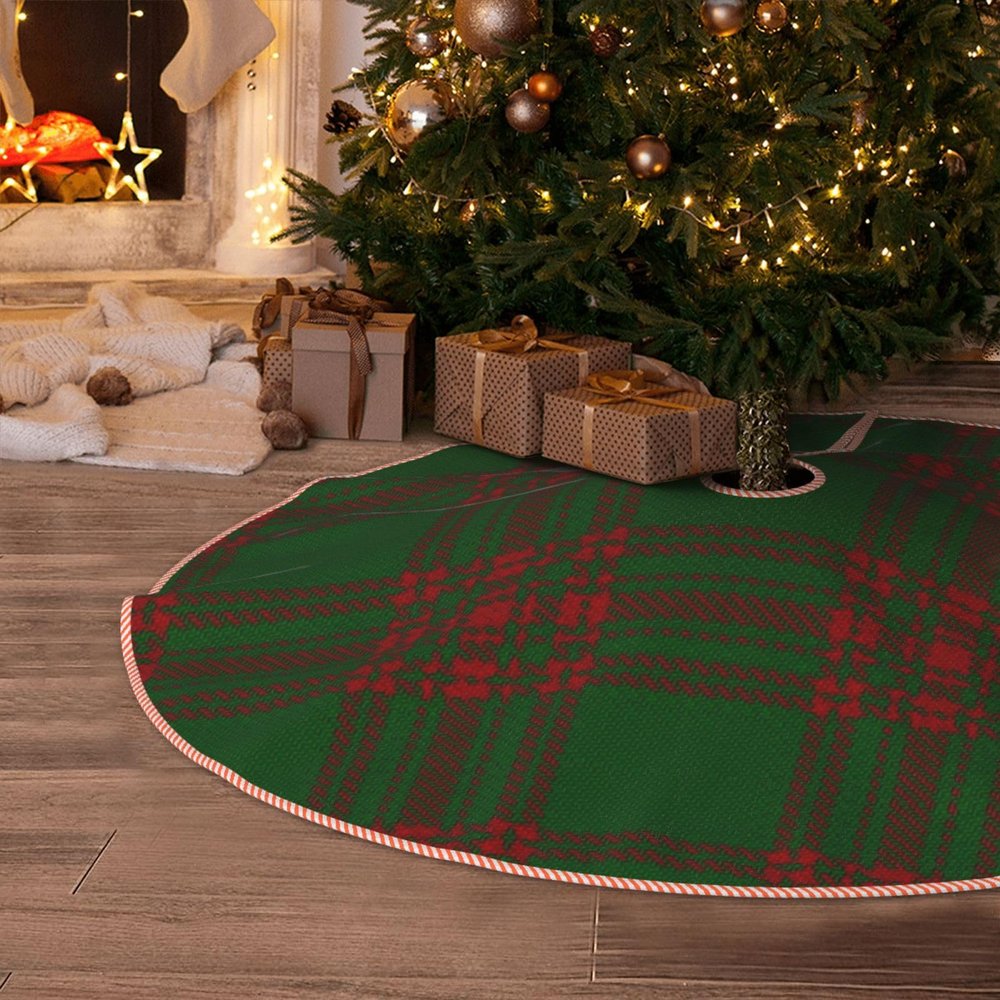 DKJlitter Christmas Tree Skirt, Scottish Clan Menzies Red Green Tartan Xmas Tree Skirts Mat Farmhouse Rustic Xmas Holiday Indoor Party Outdoor Decoration 36 inches