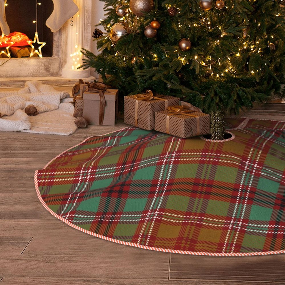 DKJlitter Christmas Tree Skirt, Scottish Clan McCall Tartan Plaid Xmas Tree Skirts Mat Farmhouse Rustic Xmas Holiday Indoor Party Outdoor Decoration 48 inches