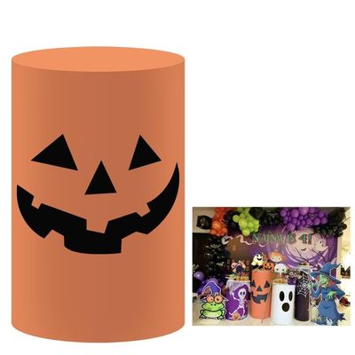 Aerdce Horror Pumpkin Smiley Cylinder Pedestal Table Covers for Halloween Party Plinth Cover Baby Shower Birthday Decoration Banner Studio Photo Props