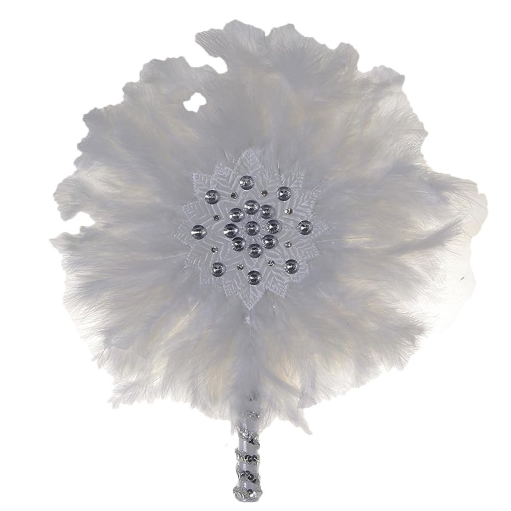 1Pcs African Turkey Feather Fan for Traditional Wedding Party Decoration Fan with Silver Handle one side6 40cmx55cm