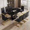 NYEESS 71" Dining Table Set for 8, Black Faux Marble Dining Room Table Set for 8, Large Rectangular Kitchen Table Set and PU Leather Chairs,Tempered Glass Glossy Table with Golden Leg view 1