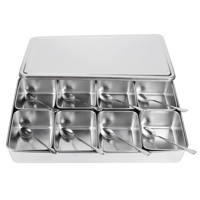 Xcello 8 Grids Seasoning Box,Kitchen Spice Pots,Aluminium Alloy Material with Spoons Premium Quality for Your Kitchen