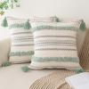 Boho Throw Pillow Covers 18x18 Set of 2 Woven Tufted Farmhouse Pillows Cover with Tassels Textured Striped Cushion Case Neutral Pillow Cases Decorative Pillowcase for Sofa, Couch, Bed, Light Green view 1