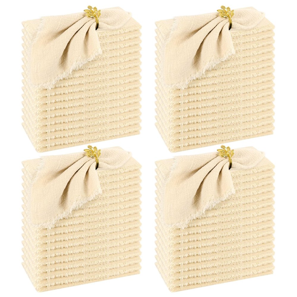 60 Pack Handmade Gauze Cheesecloth Napkins with Fringe,100% Cotton Napkins,Natural Soft Rustic Cotton Dinner Napkins for Wedding Party Event Table Decoration(Beige,16 * 16 Inch)