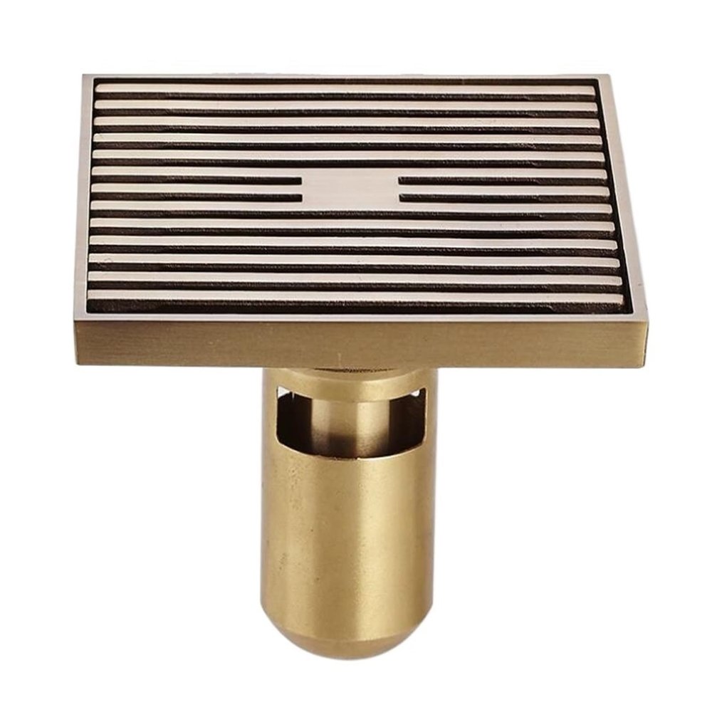 AMHIL 103mm Brass Square Bathroom Washing Machine Floor Drain Thickened Large Displacement Bathroom Fence Shape Floor Drain (Color : Retro-Single Use)