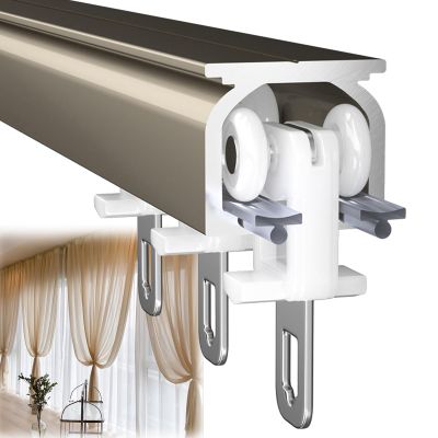 Aluminum Ceiling Curtain Track, Ceiling Track For Curtains, Room Divider, Ceiling Curtain Track, Room Divider Curtain Rod,Wall Ceiling Mounted Curtain Tracks Straight Curtain Track ( Color : Champagne