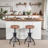 FUBIRUO Set of 2 Industrial Bar Stool-Vintage Adjustable Round Wood Metal Swivel Bar Stool-Cast Iron-23-30 Inch Tall Counter Bar Height Farmhouse Kitchen Stools(Black) view 2