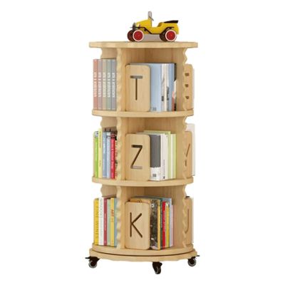 Rieort Fashion Bookshelf Solid Wood Bookshelf Double-Layer Chassis Design Bookcase Sturdy 360 Rotating Rack Bookcase with Letter Bezel Bookshelves not Shaking