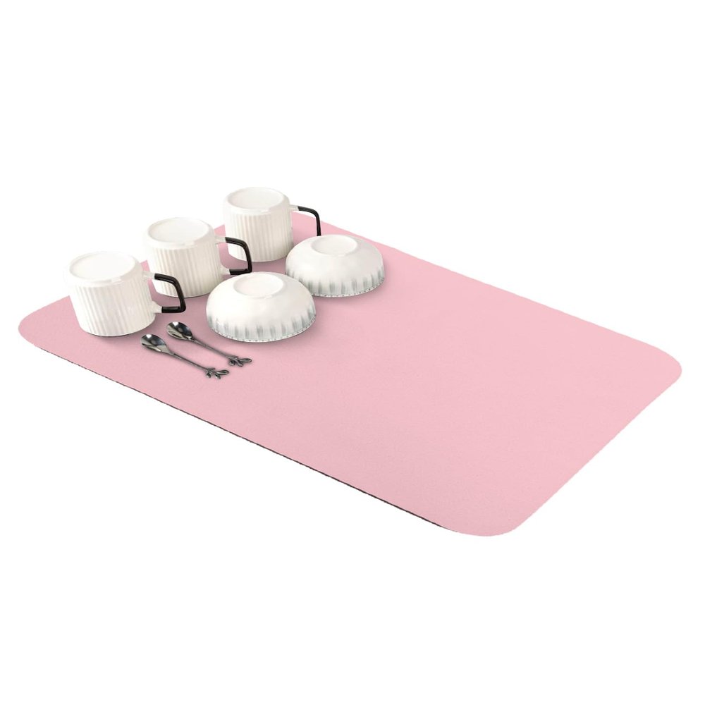 Hokiten Pink Dish Drying Mat for Kitchen Counter, Modern Solid Pink Ultra Absorbent Coffee Mat/Dish Drainer, Romantic Pink Quick Drying & Non-Slip Rubber Backed Drying Mat Rack Pad, 12" W x 16" L
