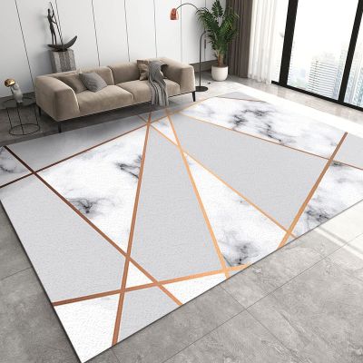 ELLECO White Gold Marble Texture Area Rugs, Golden Geometric Lines Indoor Non-Slip Kids Rug, Upholstery Rug with Non-Slip Backing for Kids Boys Girls Bedroom Living Room Dining Room Study 6ftx9ft