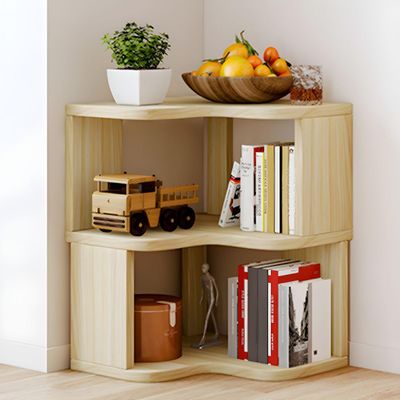 CraftThink Wood Modern Corner Shelves, Corner Bookshelf Stand Bookcase Unit Tall Corner Shelf with Open Back and Multiple Shelves for Living Room Bedroom Home Office, Natural 2-Tier