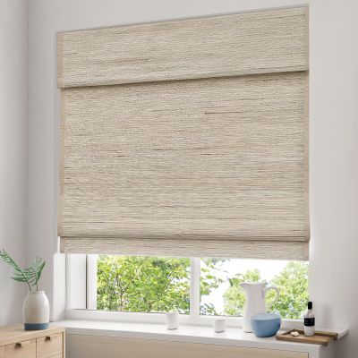 Pasoun Cordless Roman Shades for Windows, Treatments, Natural Fabric Blind, Roman Window Shades, Light Filtering Shades, Almond(with Edge Liner,Block 90-95% Light), 47" W X 88" H
